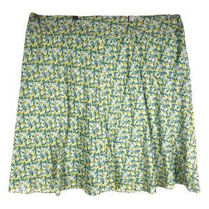 Talbots Plus Size 16W Skirt Floral Lined‎ Zip Green Yellow Knee Length 1045